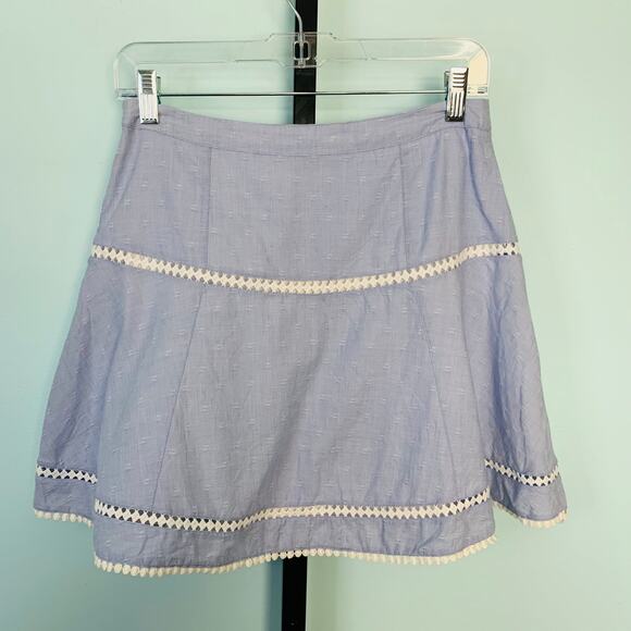 WHBM Blue Cotton A-Line Skirt with Eyelet Size 2 - Picture 5 of 7